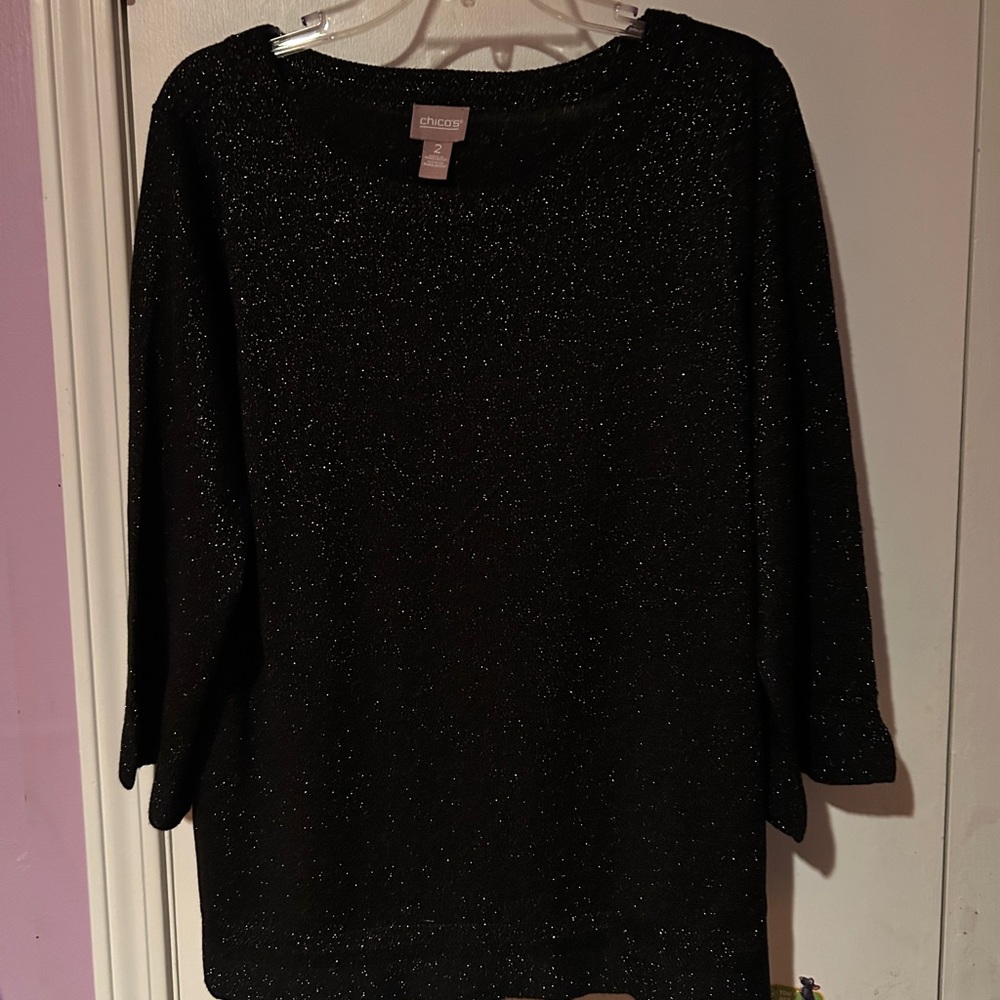 Chico's Black Glitter Knit Top